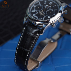 Antique Black Aligator with White Stiching Strap For Patek Philippe Complication
