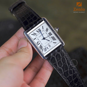 Round Scale Black Aligator Strap For Cartier Tank - Buckle Style