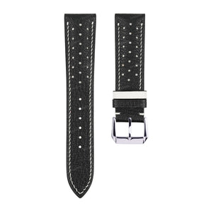 Black Alran Rally Leather Strap with White Stitching