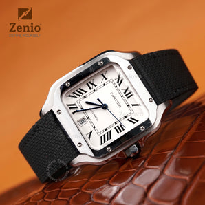 Black FKM sailcloth-pattern straps for Cartier Santos