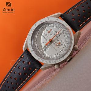 Black Alran Mix Orange Stiching Rally Strap For Omega Moon Mission to Jupiter