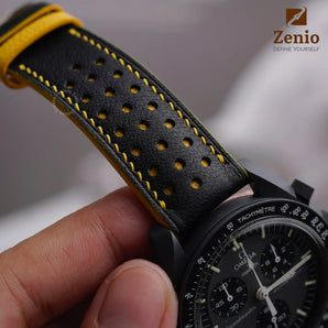 Black Alran Mix Yellow Leather Strap For Omega Swatch