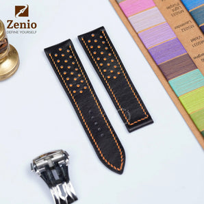 Black Alran Rally mix Orange Stiching Leather Straps