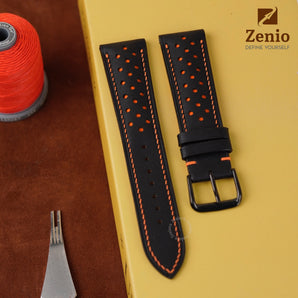 Black Alran mixing Orange Stiching Leather Straps