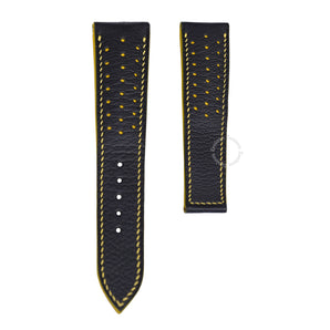 Black Alran mix Yellow Stiching Leather Straps With Foldover Clasp