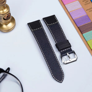 Black Epsom Leather Strap For Omega Swatch