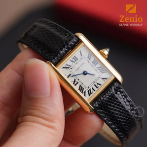 Glossy Black Lizard Strap For Cartier Tank Must - Buckle Style