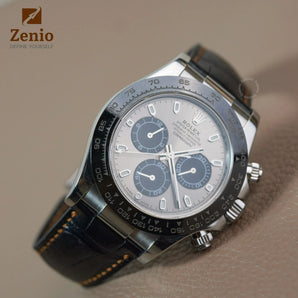 Matte Black Alligator with Golden Brown Stiches Strap for Rolex Daytona