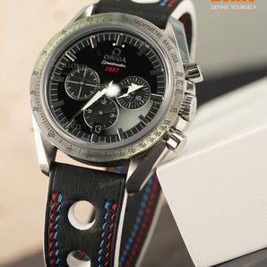 Black Swift Rally Leather Strap with Red & Blue Stitching