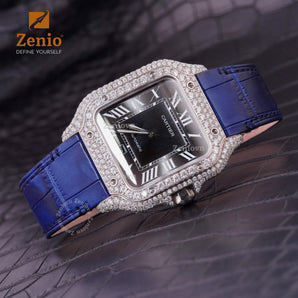Blue Camo Aligator replacement straps for Cartier Santos - Classic Clasp