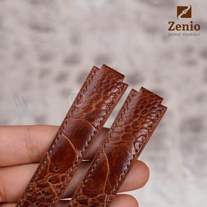 Glossy Chesnut Brown Ostrich Strap For Cartier Ballon Bleu - New Clasp