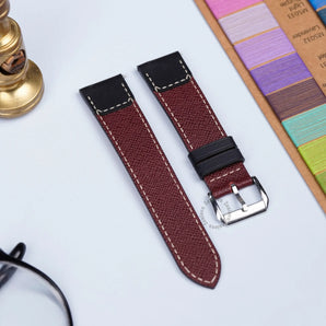 Burgundy Epsom Mix Black Nappa Strap For Omega Swatch