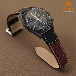 Burgundy Epsom Mix Black Nappa Strap For Omega Swatch