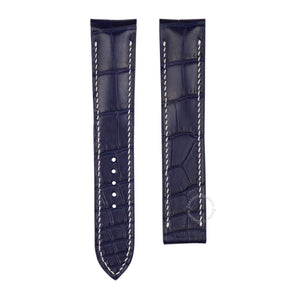 Curved end leather straps for Omega Constellation Globemaster - Matte Dark Navy Alliagtor mix with white stiches