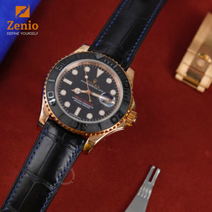 Antique Black Alligator with blue sea stiches for Rolex Yatch Master