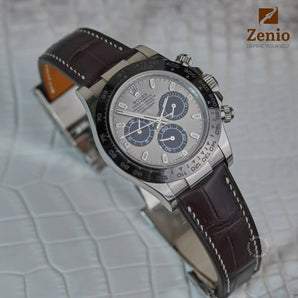 Matte Dark Brown Alligator with White Stiches Strap for Rolex Daytona