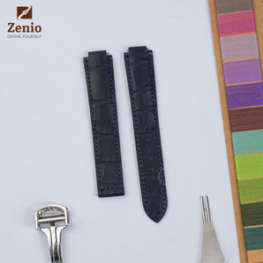 Matte Dark Navy Alligator Strap For Cartier Ballon Bleu - New Clasp
