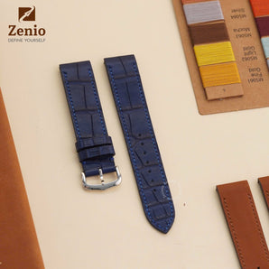 Matte Navy Alligator Strap For Cartier Santos Dumont - Buckle Style