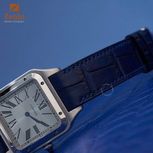 Matte Navy Alligator Strap For Cartier Santos Dumont - Buckle Style