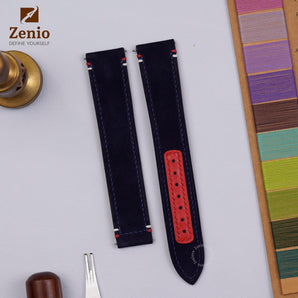 Dark Navy Suede Strap For Moonswatch Moonphase - White