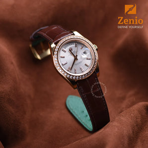 Matte Chocolate Brown Alligator Strap for Rolex Daydate  - lining with Green Epsom