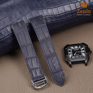 Matte Navy Alligator for Cartier Santos de Cartier Strap - Single Folding