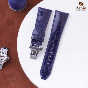 Glossy Navy Alligator Leather Strap for Panerai Luminor.