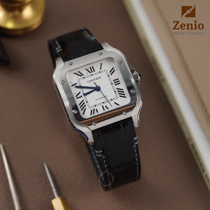 Glossy Black Alligator Strap For Cartier Santos - New Clasp