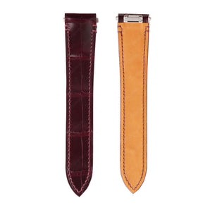 Glossy Burgundy Alligator straps for Cartier Santos