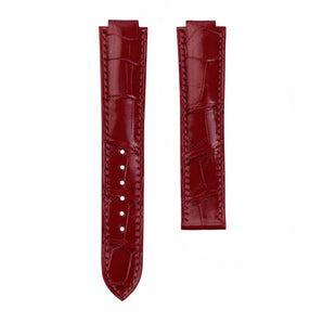 Glossy Cherry Red Alligator Strap For Cartier Ballon Bleu - New Clasp
