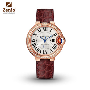 Glossy Dark Red Alligator Strap For Cartier Ballon Bleu - New Clasp