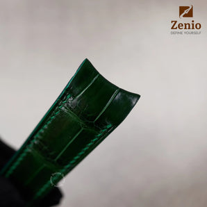 Glossy Forest Green Alligator Curved End Strap for Rolex Explorer