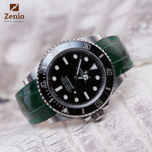 Glossy Forest Green Alligator Curved End Strap for Rolex Submariner