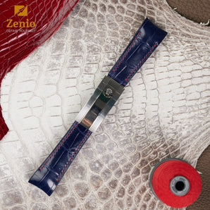 Glossy Navy Alligator Curved End Strap for Rolex Submariner