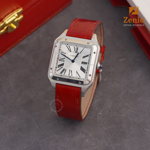 Glossy Red Alligator Strap For Cartier Santos Dumont - Buckle Style