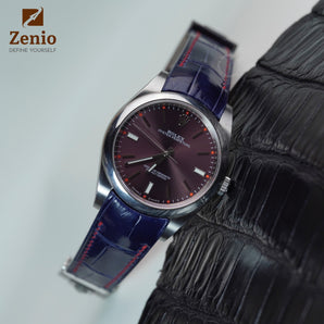 Glossy Navy Alligator Curved end Straps For Rolex Oyster Perpetual