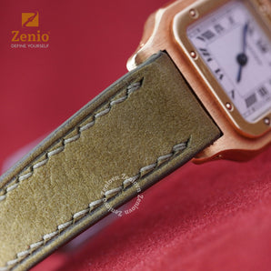 Green Nubuck Leather Strap For Cartier Santos Dumont - Buckle Style