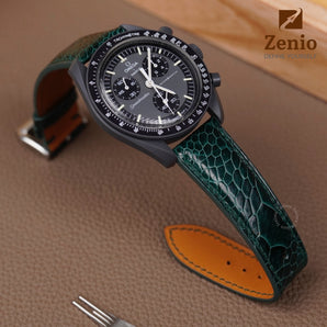 Green Ostrich Leather Strap For Omega Swatch