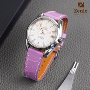 Glossy Lavender Alligator Slim Strap For Omega Seamaster