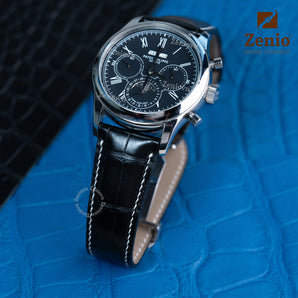 Matte Black Aligator mix with white stiches Strap For Patek Philippe Complication
