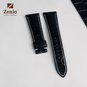 Matte Black Aligator mix with white stiches Strap For Patek Philippe Complication