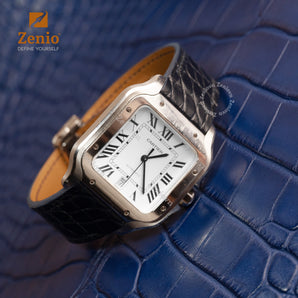 Matte Black Round Scale Alligator Straps for Cartier Santos - New Clasp