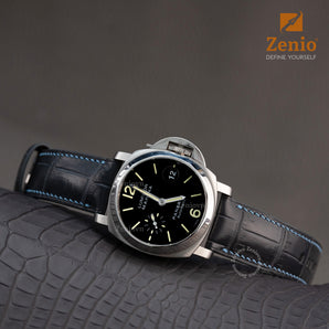 Matte Grey Mix with Baby Blue Stiches Alligator Straps for Panerai
