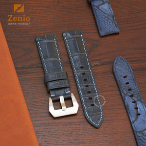 Matte Grey Mix with Baby Blue Stiches Alligator Straps for Panerai