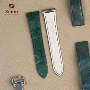 Matte Two Tone Green Alligator Straps for Cartier Santos - New Clasp