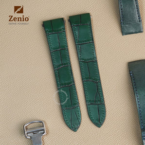 Matte Two Tone Green Alligator Straps for Cartier Santos - New Clasp