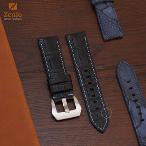 Matte Black Alligator Mix Baby Blue Stiching Leather Straps for Panerai Radiomir