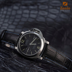 Matte Black Alligator mix with Baby Blue Stiches straps for Panerai
