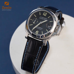 Matte Black Alligator Mix Baby Blue Stiching Leather Straps for Panerai Radiomir