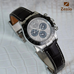 Matte Black Alligator with White Stiches Strap for Rolex Daytona